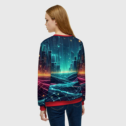 Женский свитшот Metropolis - vaporwave neon glow / 3D-Красный – фото 4