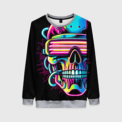 Свитшот женский Cyber skull - ai art neon, цвет: 3D-меланж