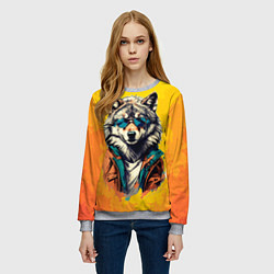 Свитшот женский Стильный волк в солнечных очках, цвет: 3D-меланж — фото 2