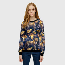 Свитшот женский Леопард с золотыми листьями паттерны, цвет: 3D-черный — фото 2