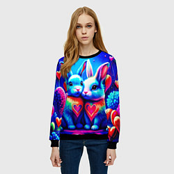 Свитшот женский Неоновые зайчики - любовь сердечки, цвет: 3D-черный — фото 2