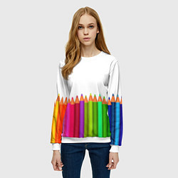 Свитшот женский Разноцветные карандаши художественные, цвет: 3D-белый — фото 2