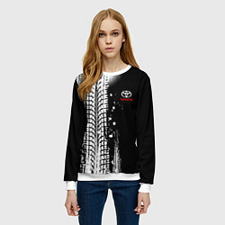 Свитшот женский Тойота - следы от шин, цвет: 3D-белый — фото 2