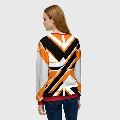 Женский свитшот Чёрно-оранжевые широкие линии на белом фоне / 3D-Красный – фото 4
