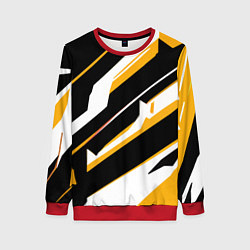 Свитшот женский Жёлто-белые широкие линии на чёрном фоне, цвет: 3D-красный