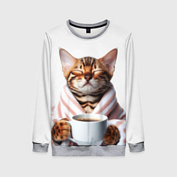 Свитшот женский Котик в халате, цвет: 3D-меланж