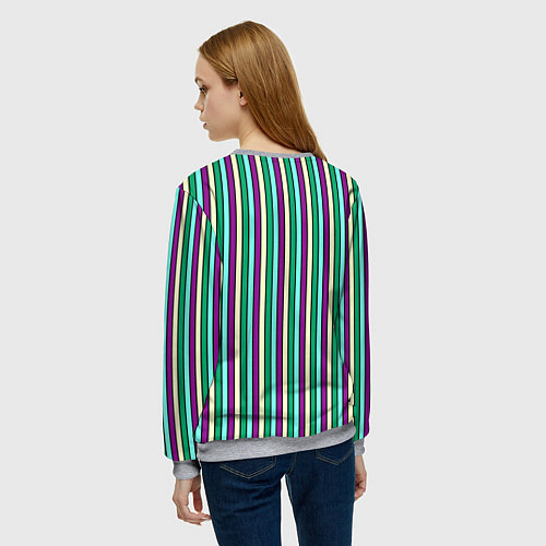 Женский свитшот Фиолетово-зелёный полосатый / 3D-Меланж – фото 4