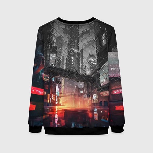 Женский свитшот Спорткар на ночной улице / 3D-Черный – фото 2