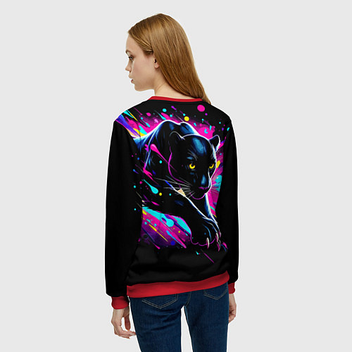 Женский свитшот Мощная пантера прыгает - нейросеть / 3D-Красный – фото 4