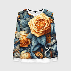 Свитшот женский Композиция из всякой всячины с розой - нейросеть, цвет: 3D-белый