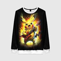 Свитшот женский Пикачу рок звезда с электрогитарой, цвет: 3D-белый