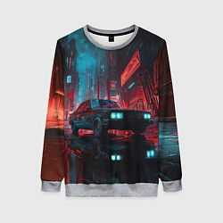 Свитшот женский Автомобиль в неоновом городе, цвет: 3D-меланж