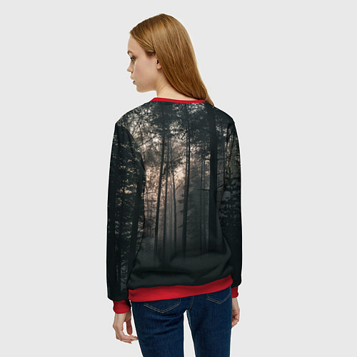 Женский свитшот Символ волчья лапа и сумрачный лес - лес мой храм / 3D-Красный – фото 4