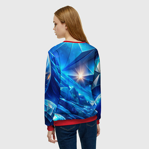 Женский свитшот Синяя объемная абстракция со вспышкой / 3D-Красный – фото 4