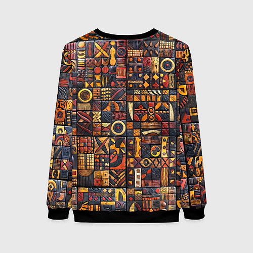 Женский свитшот Африканский орнамент - резьба по дереву / 3D-Черный – фото 2