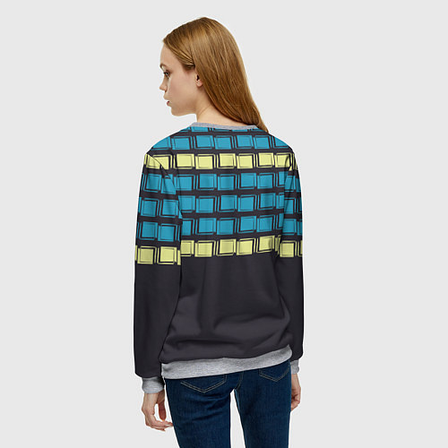 Женский свитшот Голубые и мятные квадраты на темном / 3D-Меланж – фото 4