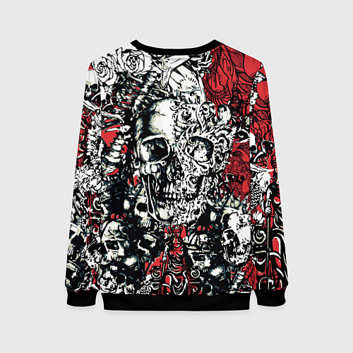 Женский свитшот Linkin Park на фоне татуировки черепов и скелетов / 3D-Черный – фото 2