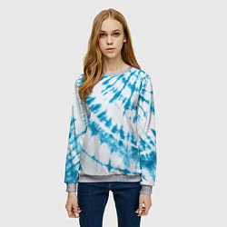 Свитшот женский Тай-дай бело-синий, цвет: 3D-меланж — фото 2