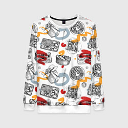 Свитшот женский Узор суши, цвет: 3D-белый