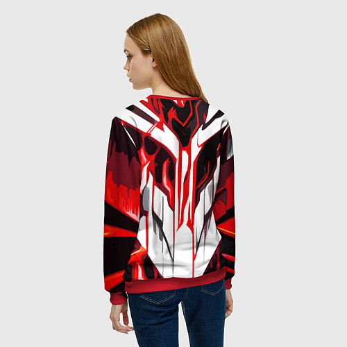 Женский свитшот Хаотичная красно-белая абстракция на чёрном фоне / 3D-Красный – фото 4