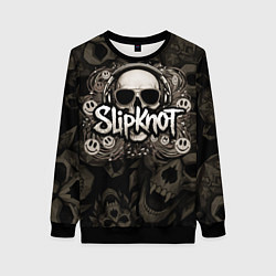 Женский свитшот Slipknot на фоне черепа в очках и наушниках