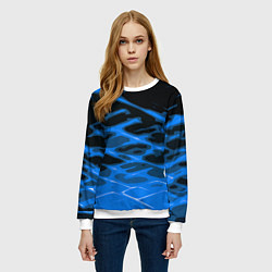 Свитшот женский Синие абстрактные полосы на чёрном фоне, цвет: 3D-белый — фото 2