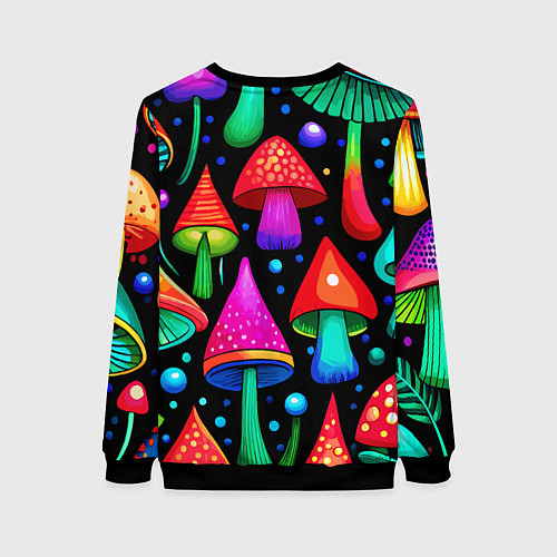 Женский свитшот Неоновые мухоморы в горошек / 3D-Черный – фото 2