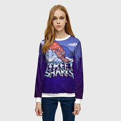Свитшот женский Street sharks - Городские Уличные Акулы, цвет: 3D-белый — фото 2