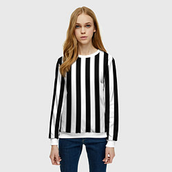 Свитшот женский Вертикальные черно белые полосы, цвет: 3D-белый — фото 2