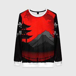 Свитшот женский Гора японии на фоне заката, цвет: 3D-белый