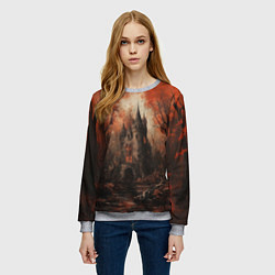 Свитшот женский Замок в осеннем лесу, цвет: 3D-меланж — фото 2