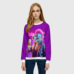 Свитшот женский Панк динозавр с кружкой пива - неоновое свечение, цвет: 3D-белый — фото 2