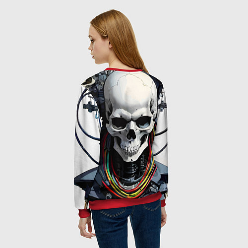 Женский свитшот Cool cyber skull - ai art fantasy / 3D-Красный – фото 4