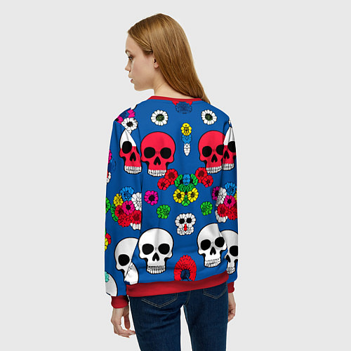 Женский свитшот Паттерн из цветных черепков муэрто - нейроарт / 3D-Красный – фото 4