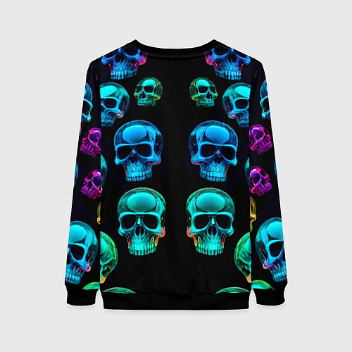 Женский свитшот Neon skulls - ai art pattern / 3D-Черный – фото 2