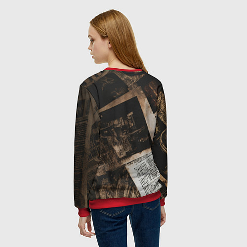 Женский свитшот Иллюстрация из манги на газетах / 3D-Красный – фото 4