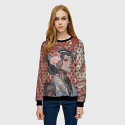 Свитшот женский Девушка-андроид на фоне шестиугольников, цвет: 3D-черный — фото 2