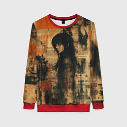 Свитшот женский Девушка на газете, цвет: 3D-красный