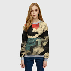 Свитшот женский Ретро пейзаж в Японском стиле, цвет: 3D-меланж — фото 2
