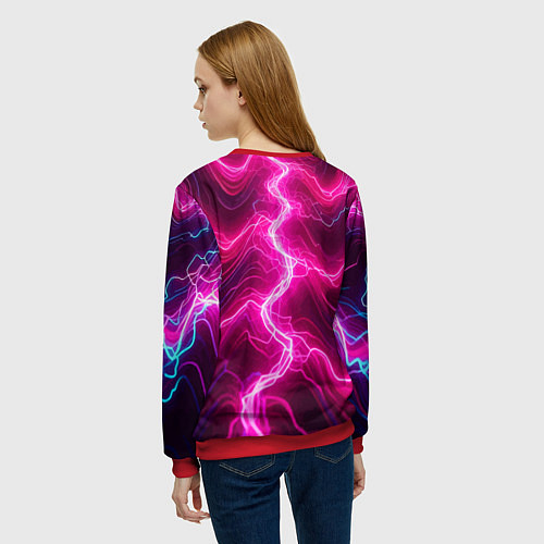 Женский свитшот Pink lightnings - ai art fantasy / 3D-Красный – фото 4