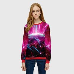 Свитшот женский Неоновые молнии ударяют в планету - нейроарт, цвет: 3D-красный — фото 2