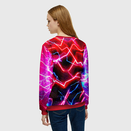Женский свитшот Неоновые космические разряды - нейроарт / 3D-Красный – фото 4
