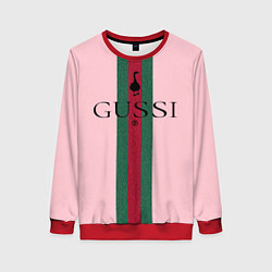 Свитшот женский Гусси - зелено-красная полоса на розовом фоне, цвет: 3D-красный