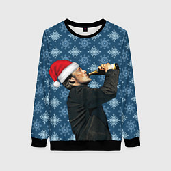 Свитшот женский Мадс Миккельсен в шапке Санты Клауса, цвет: 3D-черный