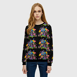 Свитшот женский Грибной паттерн цветной, цвет: 3D-черный — фото 2