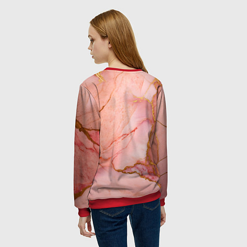 Женский свитшот Розовый мраморный фламинго и лотос / 3D-Красный – фото 4