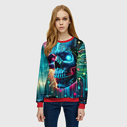 Свитшот женский Cool cyber skull - neon glow, цвет: 3D-красный — фото 2