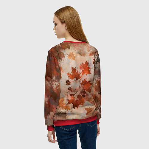 Женский свитшот Осенний лис в шарфе / 3D-Красный – фото 4