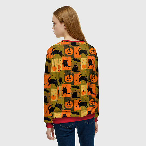 Женский свитшот Хэллоуин мозаика / 3D-Красный – фото 4