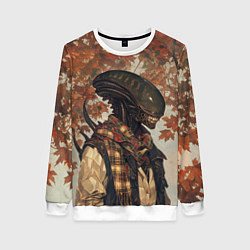 Свитшот женский Ксеноморф в клетчатом шарфе, цвет: 3D-белый